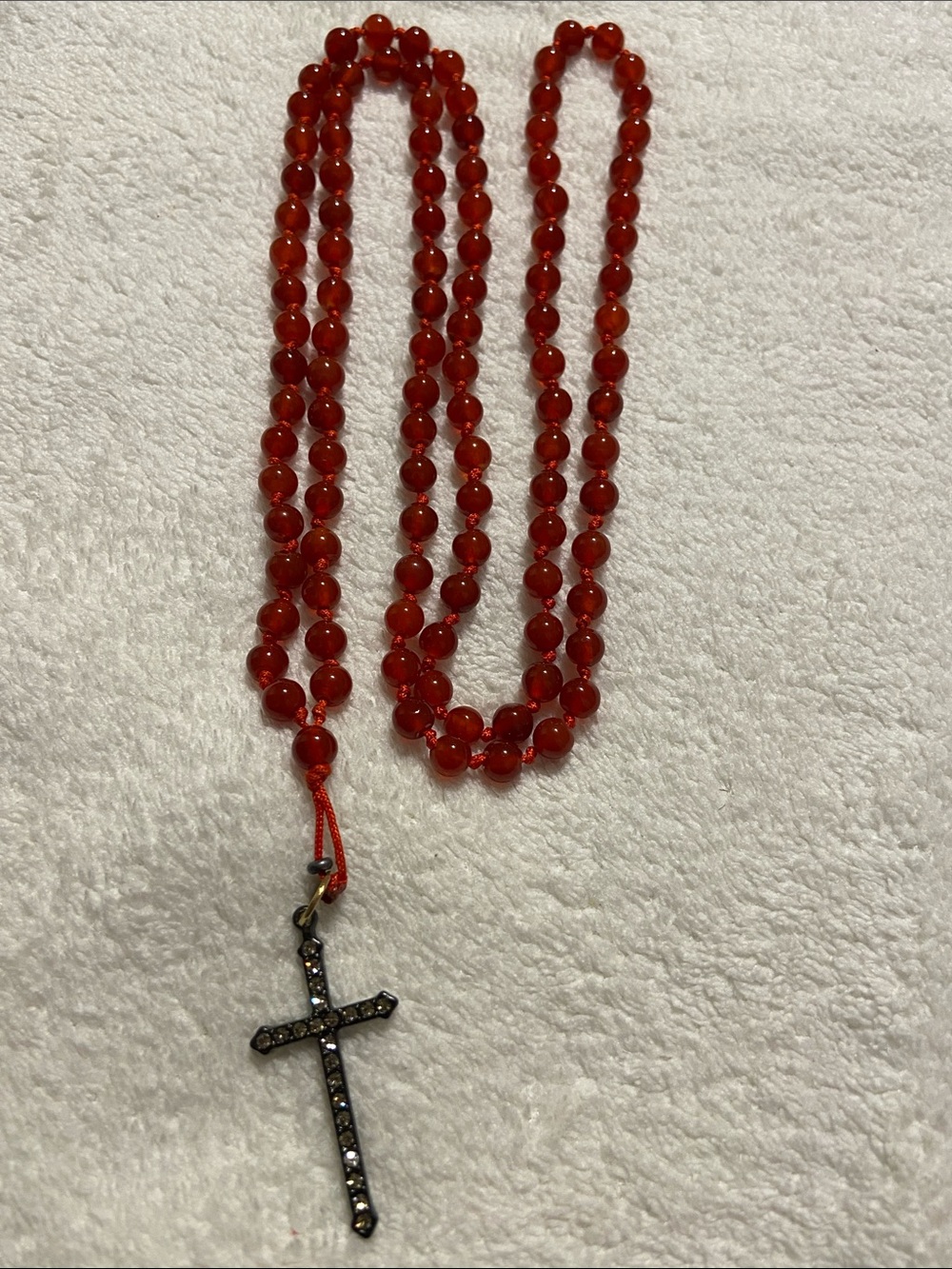 Carnelian Red Bead Necklace with Cross Pendant